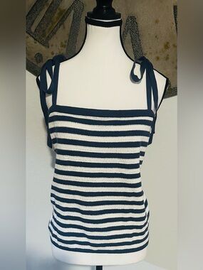 Universal Thread Navy & White Striped Tie-Shoulder Tank